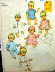7931 SIMPLICITY 17'' BABY DOLL BETSY WETSY COAT, HAT, NITIE, ROMPER 68 PATTERN
